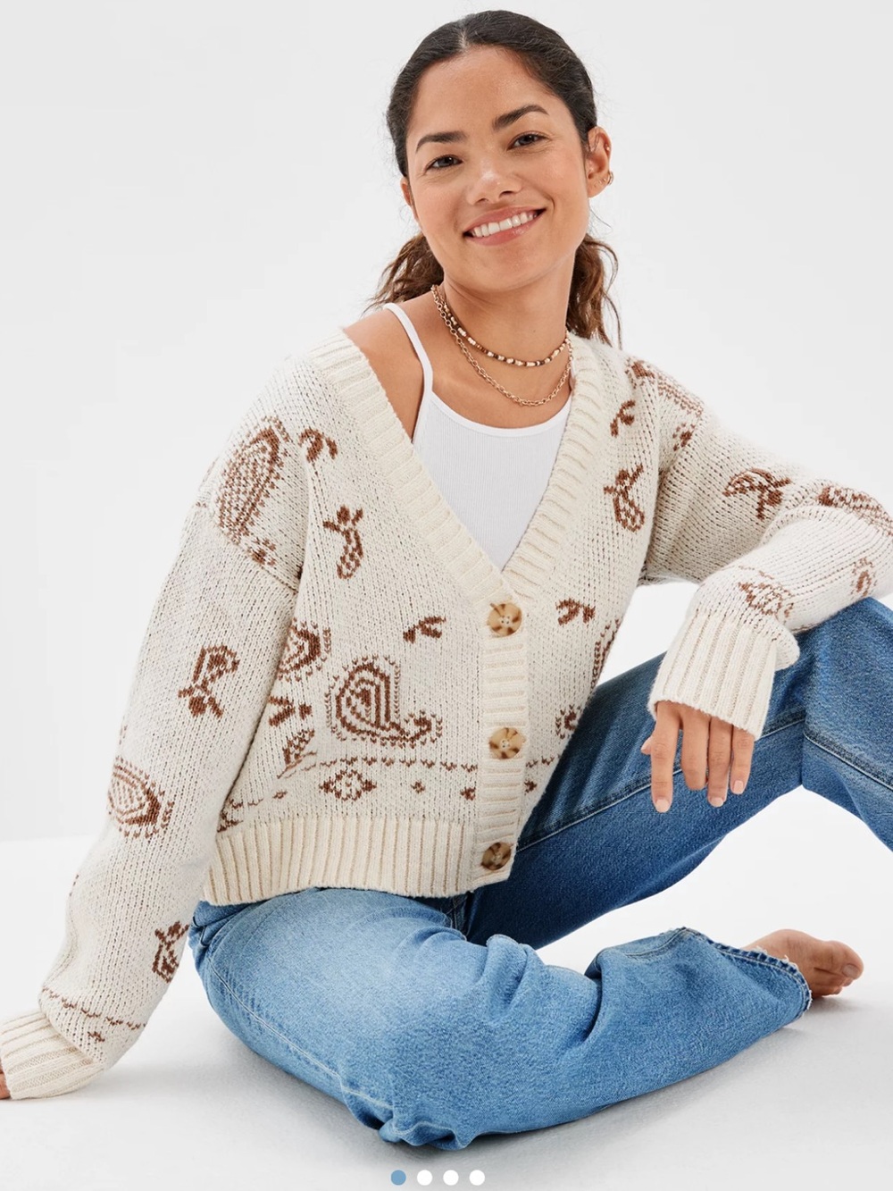 American Eagle Cropped Bandana Print Cardigan